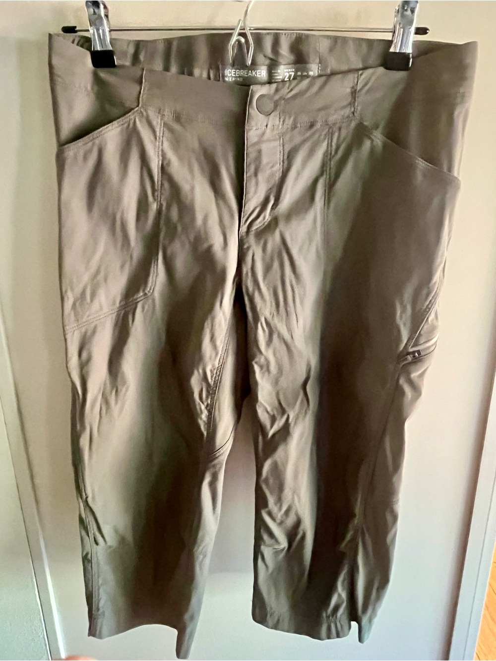 Icebreaker Merino, Size 27 Olive Cropped Performance Pants